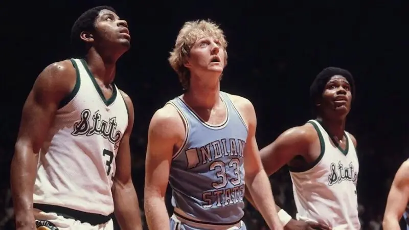 Larry Bird in his Indiana State jersey